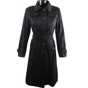 Rampage Black Trench Coat Belted Long Sleeve Button Closure Women's Size M